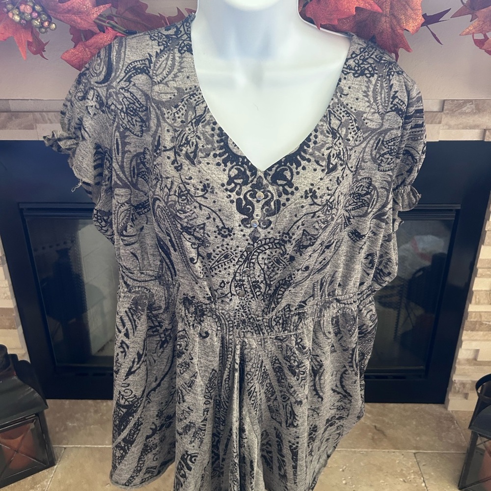 Style & Co. Black and Gray Paisley Blouse